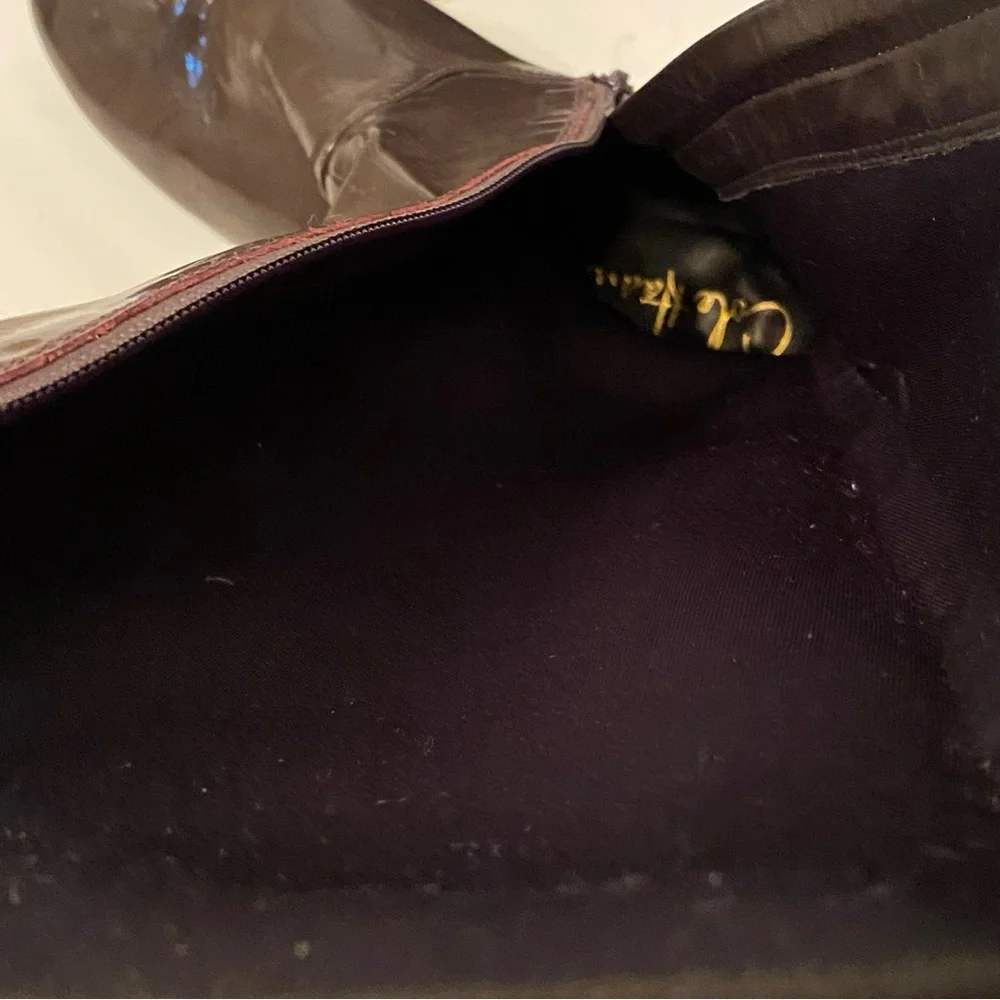 COLE HAAN BOOTS SHOES TALL PURPLE PATENT SHINY RAIN ZIP SIDE SIZE 8M